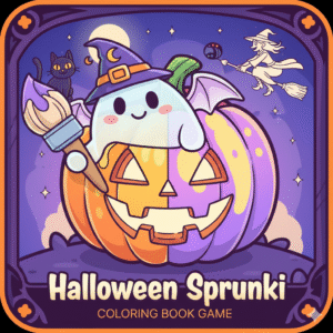 Icône du jeu Halloween Sprunki Coloring Book Game avec un fantôme et une citrouille