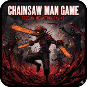 Icône du jeu Chainsaw Man Game, représentant Denji en mode tronçonneuse attaquant des zombies dans une ville sombre