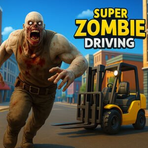 Super Zombie Driving - Voiture rouge écrasant des zombies dans une ville apocalyptique