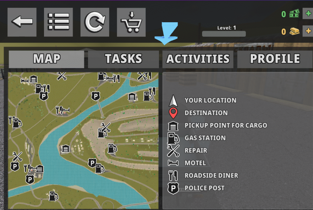 Open world map in trucking simulator with various delivery routes